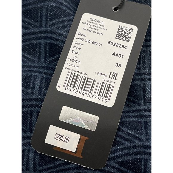 Escada Women's Patterned Straight Leg‎ Jeans Size 8 / 38 NWT $285 Metal Logo - Picture 3 of 12